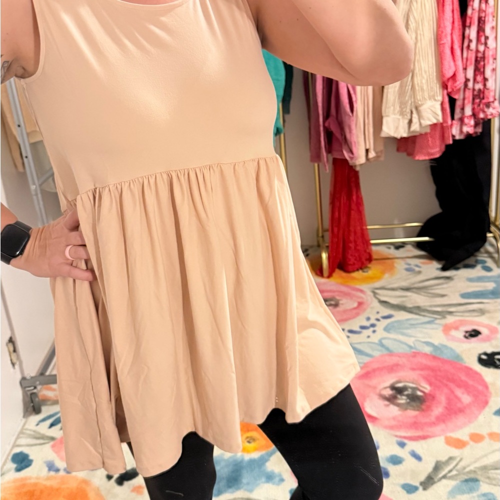 Beige Sleeveless Flowy Top